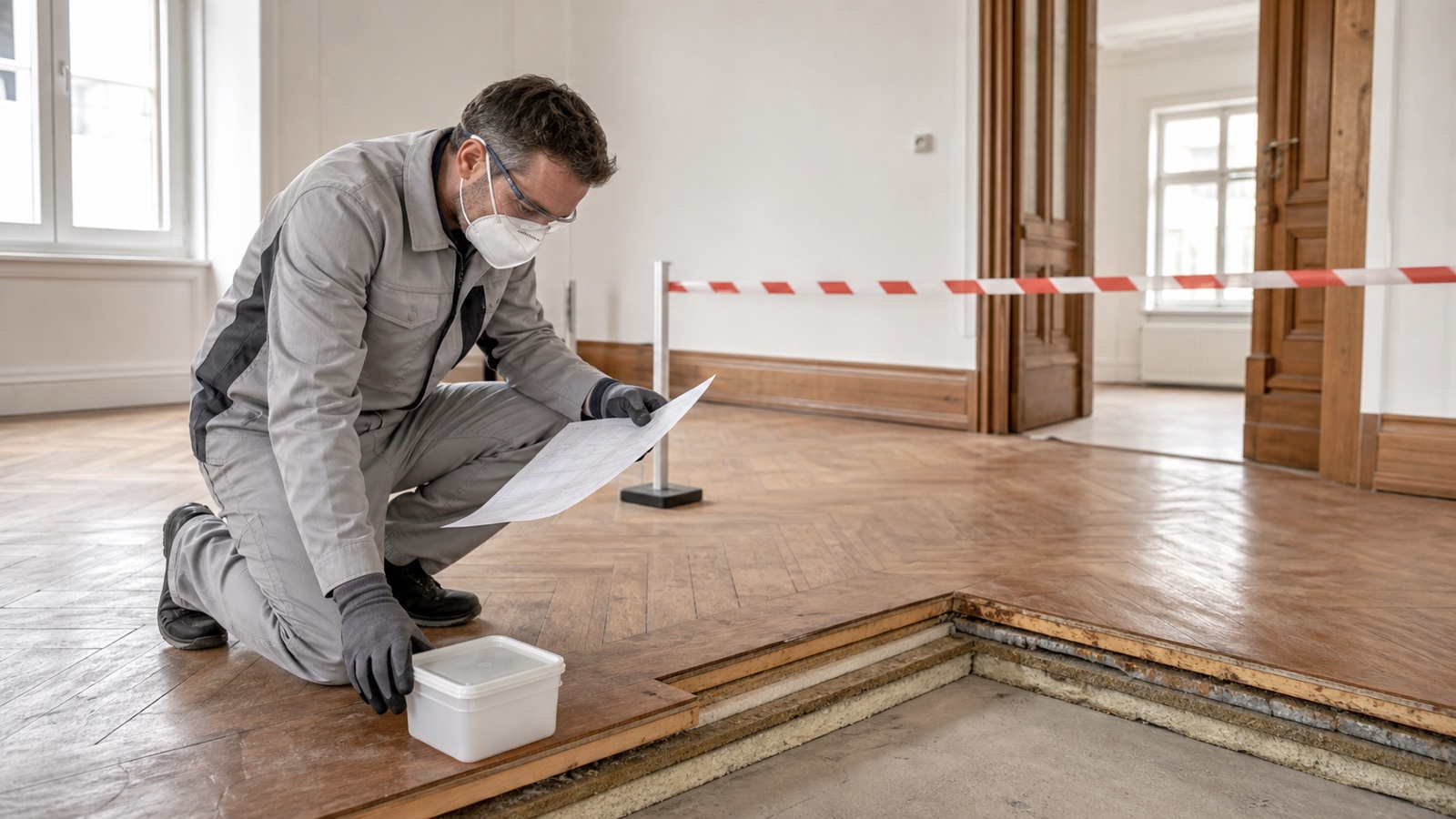 Fachkundige Prüfung eines Altbau-Innenraums auf Asbest vor der Sanierung