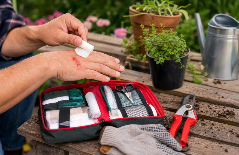 Erste-Hilfe-Set für Heimwerker: Schnittwunden nach Gartenarbeit richtig versorgen